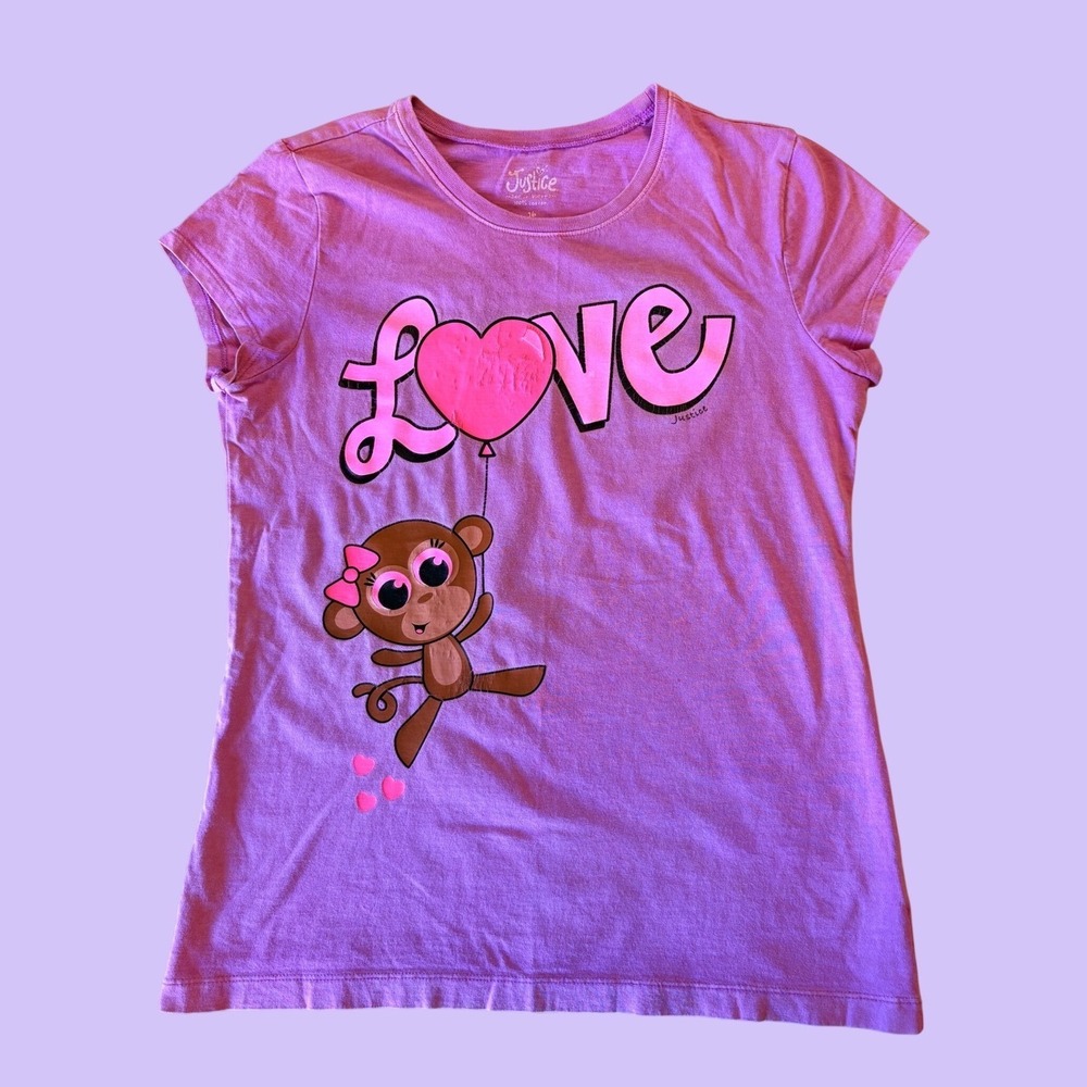 Y2K Justice Purple Love Monkey Graphic Tee Shirt Scene #17
